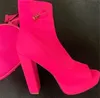 Kadın Fashoin Peep Toe Yüksek Platformu Tıknaz Topuk Kısa Çizmeler Gül Kırmızı Bandaj Kalın Yüksek Topuk Ayak Bileği Patik Elbise Ayakkabı