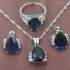 Oorbellen Ketting Dames Bruiloft Sieraden Blauw Zirkonia Water Drop Sets Ringen Armband Gratis geschenkdoos YZ02551