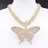 Big size Butterfly pendant charm 12mm bubble miami curb cuban chain hip hop necklace rapper gift rock men women jewelry golden