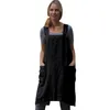 Cotton Linen Cross Apron Garden Work Pinafore klänningar Kvinnor Square Collar Suspender Dress Totalt Ficka #Y5