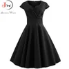 Pink Summer Dress Women 2019 V Neck Big Swing Vintage Dress Robe Femme Elegant Retro pin up Party Office Midi Dresses Plus Size