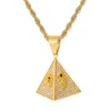 Collier pendentif pyramide égyptien en Zircon cubique avec l'oeil d'Horus et Ankh, breloques pavées de Zircon CZ scintillant, bijoux Hip Hop, cadeau 233E