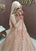 2021 modesto abito da ballo rosa abiti da sposa musulmani con maniche lunghe hijab arabo islamico abito da sposa in pizzo abiti da sposa abiti da sposa