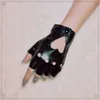نساء القلب جوفاء بولي جلود قفازات بدون إصبع غير مسيرة ركوب محرك Batcave Goth الصخور الصخور لوليتا مرحلة الأزياء 254m