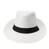 Популярная модная летняя повседневная унисекс пляжная трилби с большими полями, джазовая шляпа от солнца, панама, бумажная соломенная шляпа для женщин и мужчин, кепка с черной лентой1