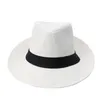 Moda Summer Casual Unissex Beach Trilby Large Brim Jazz Sun Hat Hat Panamal Paper Stravo Mulheres Cap com Ribbon Black16994526