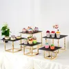 Support en fer doré brillant avec support en acrylique pour dessert de fête porte-cupcake à biscuits à bonbons fleurs de mariage support à gâteau buffet décoration de banquet