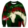 Пуловер с цифровой печатью единорога, повседневный свободный свитер с круглым вырезом, уличный топ с длинными рукавами для мужчин7262358