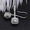 Oszałamiająca luksusowa biżuteria 925 Sterling Silver Poduszka Kształt Biały Topaz CZ Diamond Gemstones Party Women Wedding Hook Dynda Kolczyk Prezent