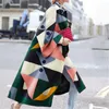 Fashion- Outerwear Winter Womens Digital Warm Coat Women Cardigan Wool Blends Casual Geometric Lapel Neck Loose