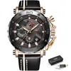 Wristwatches Relogio Masculino LIGE Mens Watches Top Sport Watch Men Black Leather Analog Quartz Waterproof Box12573