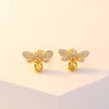 Rainbamabom Vintage 925 Solid Sterling Silver Citrine Gemstone Yellow Gold Bee Earrings Ear Studs Women Fine Jewelry Wholesale