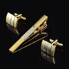 Guldbandsklämma och manschettknappuppsättning för män klassiska mätare slipsklipp manschettknappar sätter upp kopparstång gyllene krage stift smycken1267u