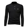 Warm men's tops bee embroidery long-sleeved T-shirts autumn and winter slim-fit buttons thin sections plus velvet and thicken2383