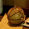 Designer- Bee In FLy Basketball Round Ball Gold Clutch Purses for Women Evening Rhinestone Handbags Ladies Party Dinner Bag253y