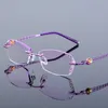 High Clear Anti Reflective Rhinestone Reading Glasses Women Pink Eyeglasses Diamond Cutting Rimless Presbyopic Eyewear New