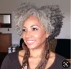 Salt and pepper natural gray ponytails updo short afro kinky women hair extension 100g 120g dark silver grey two tone mixed