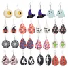 Halloween Jewelry Cute Pumpkin Lantern Ghost Printed Leather Dangle Earring Creative Girls Womens Statement Hoop Earrings