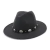 Sombrero de Jazz de lana de ala ancha Unisex, cinturón con remaches, decoración de Panamá Trilby, sombreros Fedora para hombres y mujeres, amantes, fiesta, carnaval, sombrero Formal