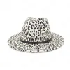 Fashion Unisex Platte Bravelse Wol Felt Jazz Fedora Hoeden Dames Leopard Print Lederen Band Decor Trilby Panama Formele Hoeden