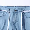 Jeans maschile maschile retrò le strisce laterali grigio buca High Street Slim Slimtome Long Denim Hip Hop Pants Pencil per maschio207p