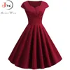 Pink Summer Dress Women 2019 V Neck Big Swing Vintage Dress Robe Femme Elegant Retro pin up Party Office Midi Dresses Plus Size