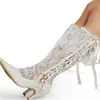 Botas Elegante Sexy Lady Spring Lace Bombas 2inches Middle Salto Médio Prom Noite Vestido De Partido Branco Wedding Wedding Bridal