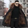 2020ジッパー男性のジャケット冬の本物の毛皮のコート暖かいフード付きのジャケットアライグマの毛皮の大きさ4xl 5xl暖かい肥厚オーバーコートの上着