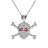 Jinse Full Afinestone Punk Red Cz Stone Skeleton Skulet Pendants Ожерелья для мужчин Золотый цвет хип -хоп -ювелирные изделия Подарочная веревка цепь12510513