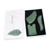 3pcs Jade Gua sha أداة الوجه مدلك في صندوق الهدايا الطبيعية Guasha Healing Jade Stone Spa Acecture Treatment Tool Tool