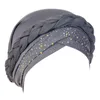 Kvinnor muslimska Braid Turban Cap Rhinestone Chemo Head Wrap håravfall Beanie Hat LX9E258Z