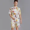 الرجال الحرير ساتين pijama مجموعة قصيرة الأكمام بيجاماس o الرقبة بيجاما هومي أزياء ملابس النوم مجموعة وسروال شورت لسيملي 346p
