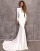 Vintage Berta Mermaid Wedding Dresses Soft Satin Long Sleeve Backless Bridal Gowns vestidos de novia Simple Button Wedding Dress Plus Size