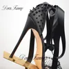 Casual Designer Sexy Lady Fashion Women Shoes Black strappy studs high heeled PVC clear heels stiletto Women's sandals 12cm 10cm 8cm