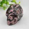 10pcs 2" Wonderful Natural Realistic Rhodonite Jasper Crânio de Cristal de Quartzo Master Hand Carving Preto Rosa Gemstone Fine Art Crânio estatueta