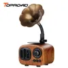 Stereo Freeshipping Retro Trumpet Estilo Speaker Bluetooth sem fio Subwoofer Music Box falantes de madeira com TF de rádio FM Mic para o telefone