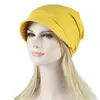 Women Soild Muslim Turban Caps India Hat Stretch Scarf Ruffle Cancer Chemo Beanie Headscarf Hair Loss Head Wrap Hat T1P1935994