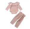 2020 Kinderkleding pasgeboren babyjongen meisje kleding lotus blad kraag romper + broek pak jumpsuit bodysuit broek boutique outfits sets boetique