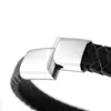 Pulseira de couro retro genuíno de 12 mm de largura para homens aço inoxidável H pulsetas de contas com ímã CLASP9669915