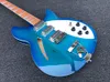 Пользовательский магазин 6 String Light Blue R Bridge Electric Гитара RIC 360 Электрическая гитарная шея через кузовные гитары Бесплатная доставка