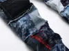 Masowa moda Zgrana dżinsy Patch Patchwork Streetwear Proste dżinsowe spodnie dla mężczyzn Hip Washed316b