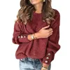 女性秋冬ニットセーターOネック長袖ボタン装飾セータートップスレディースカジュアルジャンパープラスサイズS-5XL