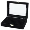 Velvet Glass Ring Earring Jewelry Display Organizer Box Tray Holder Storage Case MX200810
