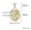 14K Gold Plated Copper Zirconia Dragon Round Pendant Chain Hip-hop Jewelry For Men with 3mm 24inch Rope Chain