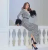 Evening dress Yousef aljasmi Long sleeve V-Neck Silver Crystals Black feather Zuhair murad Kim kardashian L Mermaid
