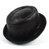 4 grande taille en cuir porc tarte chapeau pour papa Fedora chapeau hommes plaisancier haut plat pour Gentleman melon Porkpie haut papa chapeaux