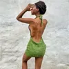 Kadınlar için Backless Pamuk Örme Elbise Seksi Bodycon Midi Elbise Kadın Kolsuz Kulübü Bandaj Parti Dresse Vestidos Oymak