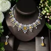 HIBRIDE Exklusive Ohrringe, afrikanischer Kubikzircon, CZ, nigerianischer Schmuck-Set für Frauen, Hochzeit, Dubai, gelbe Farbe, Brautschmuck-Set N-984