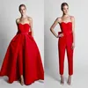 Krikor Jabotian Jumpsuits Vermelhos formal vestidos de noite com saia destacável Sweetheart vestidos de baile festa desgaste calças para mulheres feitos sob encomenda feitos