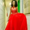 2021 Red Two Piece Tulle Prom Dress Lace Appliques Beaded Evening Gowns Removable Skirt Custom Made Abendkleider Robe De Soiree